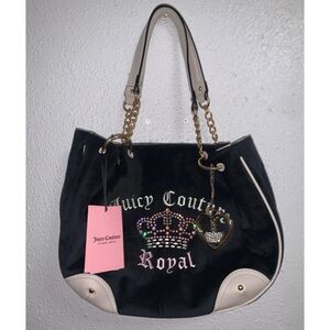 Juicy Couture Royal Kingdom Heart Black and Cream Shoulder Bag Purse Tote ✨👑